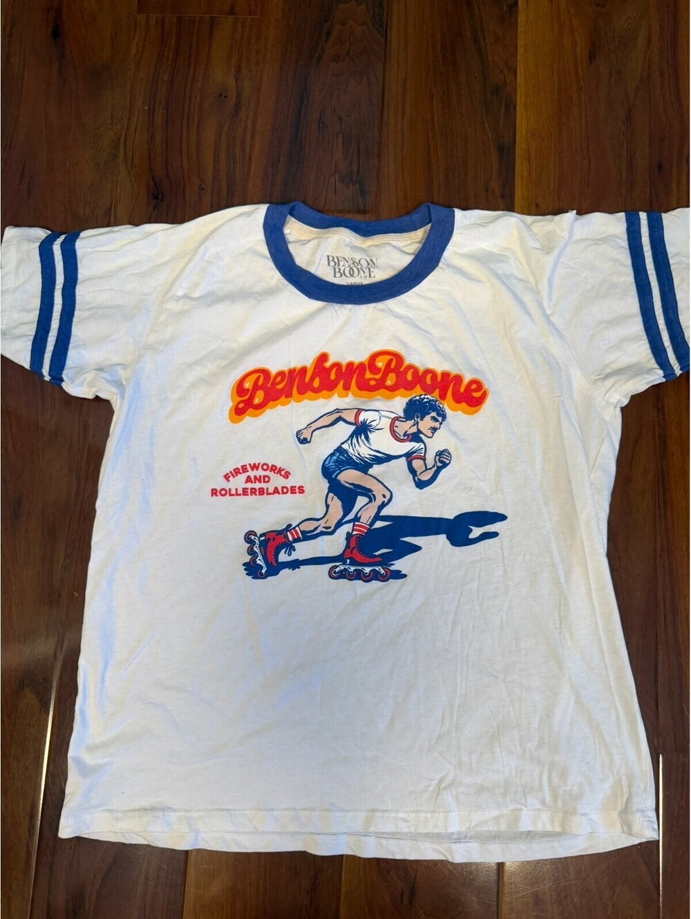 Benson Boone T Shirt SZ L Fireworks & Rollerblades Merch Concert Band Ringer Tee
